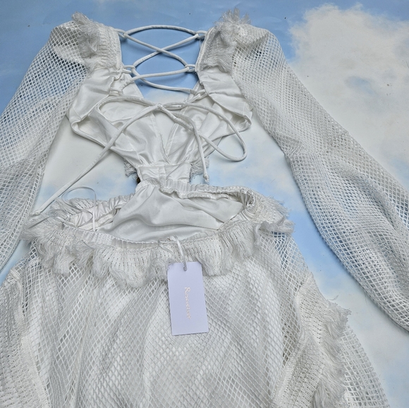 White Crochet Dress Fishnet Festival Dress Boho Hippie Dress - Picture 16 of 16